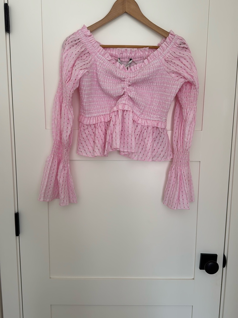 NWT English Factory Pink Smocked Off Shoulder Top Size M